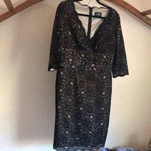 Vintage Cocktail dress, black lace with taupe lining
